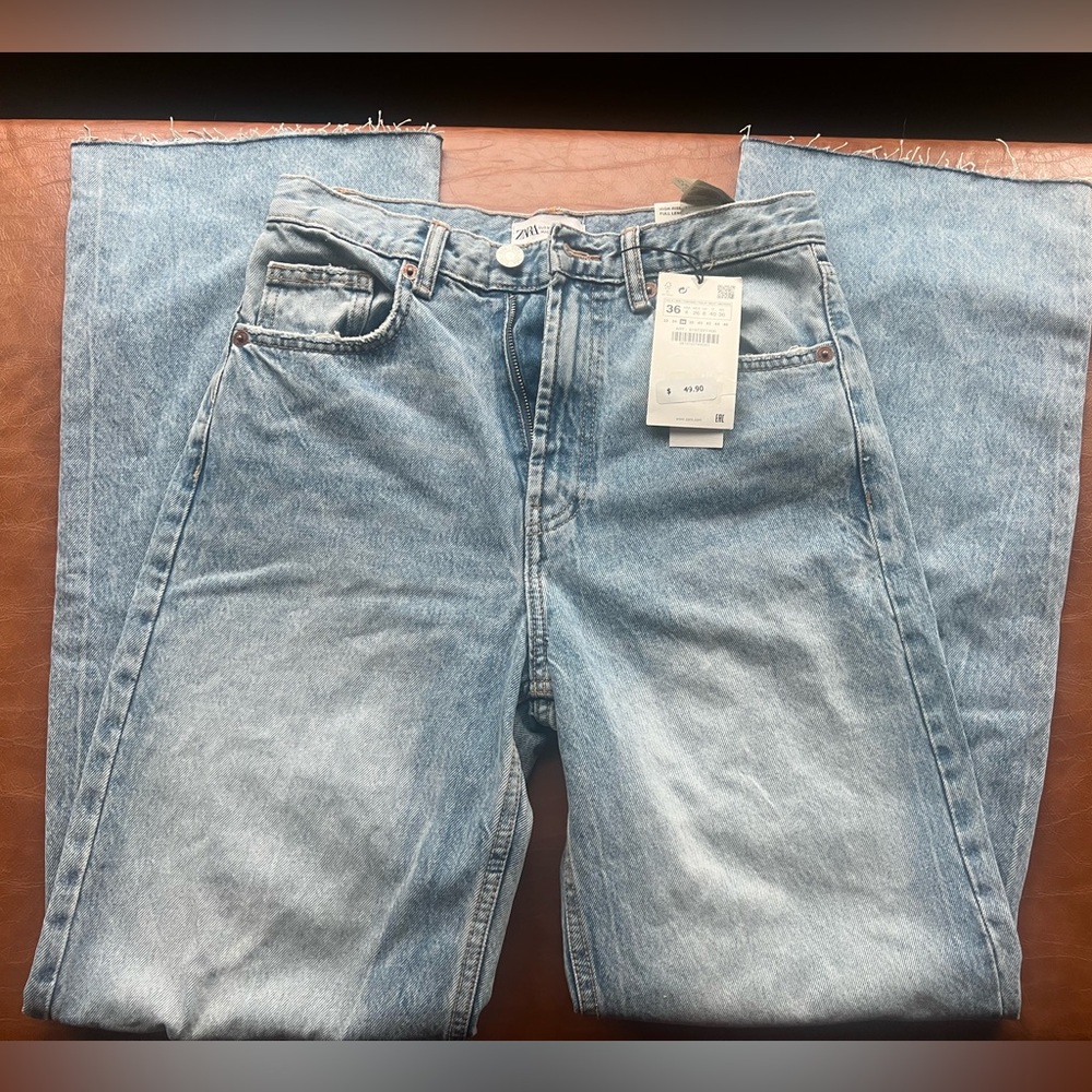 Zara Wide Leg Distressed Denim Jeans